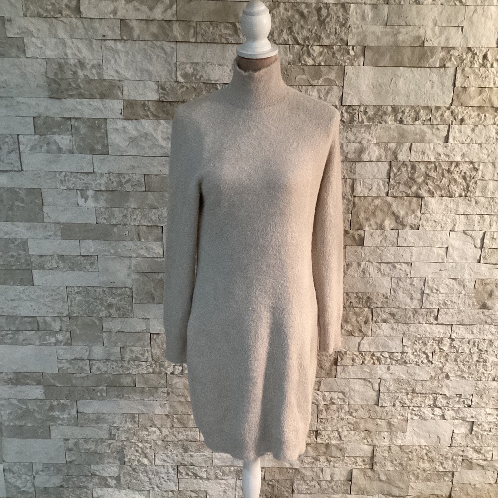 Anthropologie Bailey 44 Beige Shimmer Turtleneck Sweater Dress